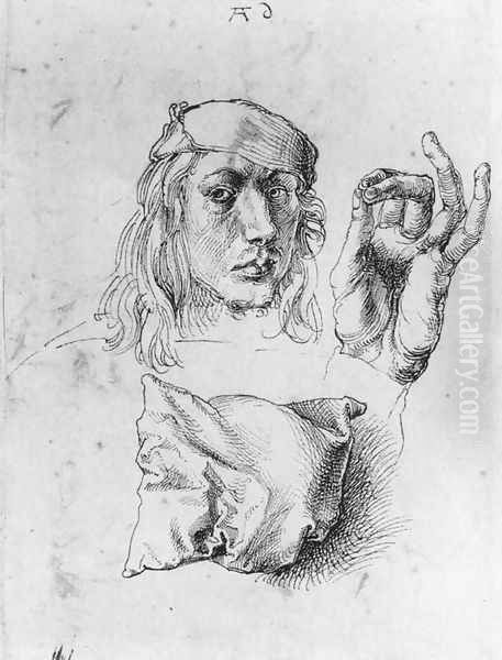 Studies of Self-Portrait, Hand and Pillow Oil Painting by Albrecht Durer