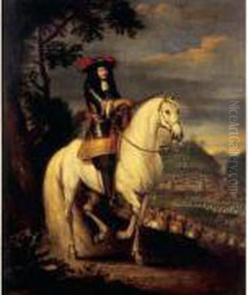 Portrait De Louis Xiv A Cheval Oil Painting by Jean-Baptiste Martin Des Batailles