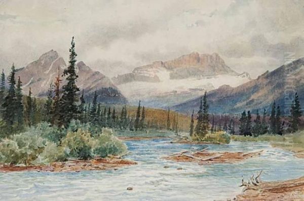 Untitled - Rocky Mountain River Oil Painting by Thomas Mower Martin