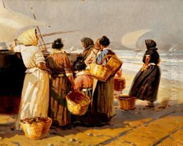 En La Playa Oil Painting by Enrique Martinez Cubells y Ruiz