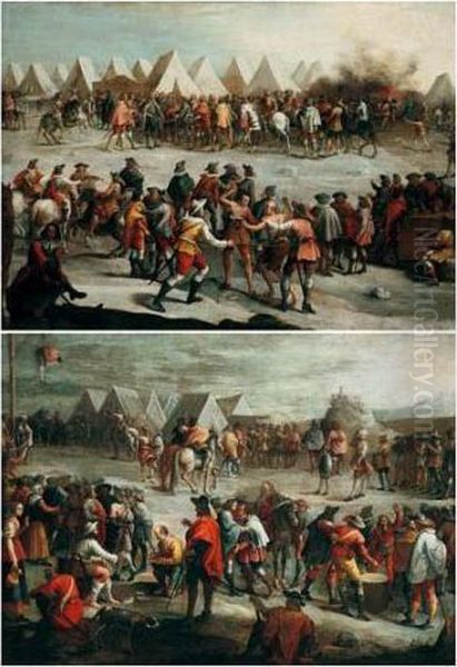 Military Encampments Oil Painting by Juan Bautista Martinez del Mazo