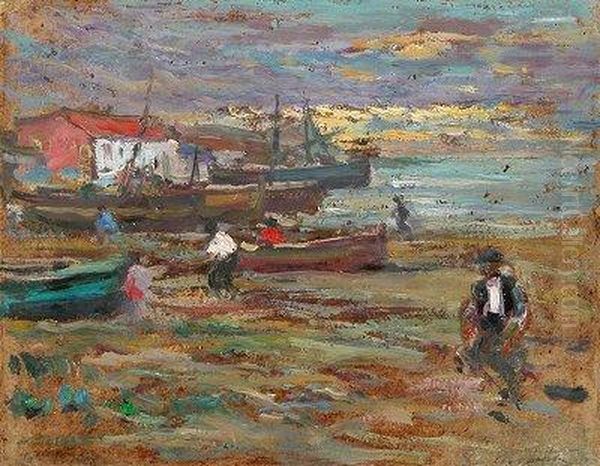 Teia, Barcelona, 1937)
 Pescadores En La Playa. Oil Painting by Segundo Matilla