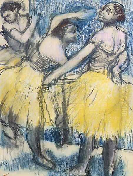 Three Dancers in Yellow Skirts Oil Painting by Edgar Degas