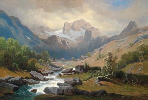 Blick Auf Den Dachstein Oil Painting by Joseph Mayburger