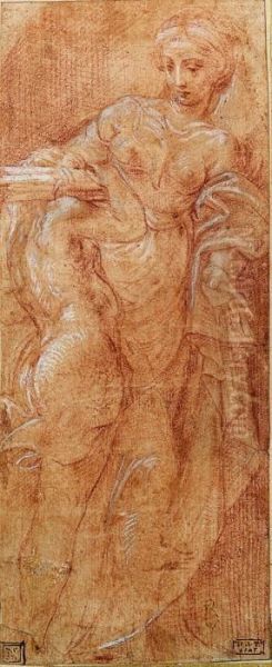 Venus And Cupid In A Niche Oil Painting by Girolamo Mazzola Bedoli