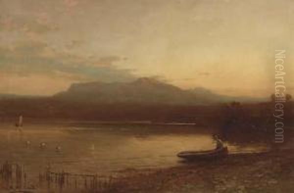 Along The Lakeshore At Dusk Oil Painting by George Herbert McCord