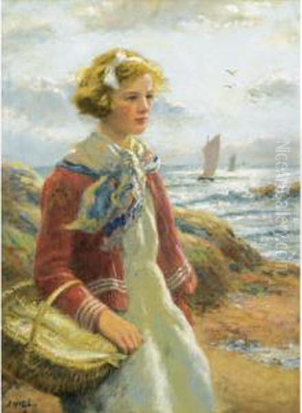 Fishergirl On The Shore Oil Painting by John Mcghie