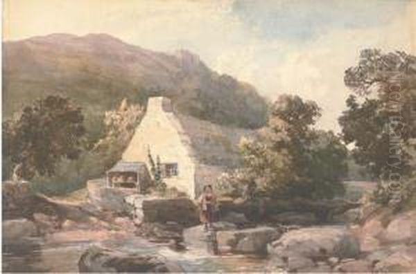 A Peaceful Stretch Of The River; And The Stepping Stones Oil Painting by David Hall McKewan