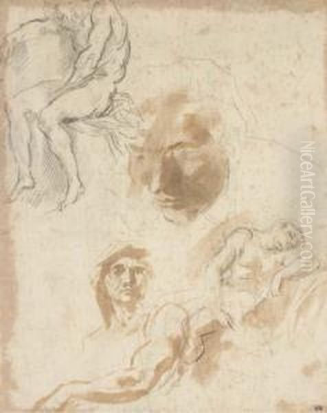 Deux Etudes D'un Homme Endormi, Et Deux Etudes De Tete Oil Painting by Lieven Mehus