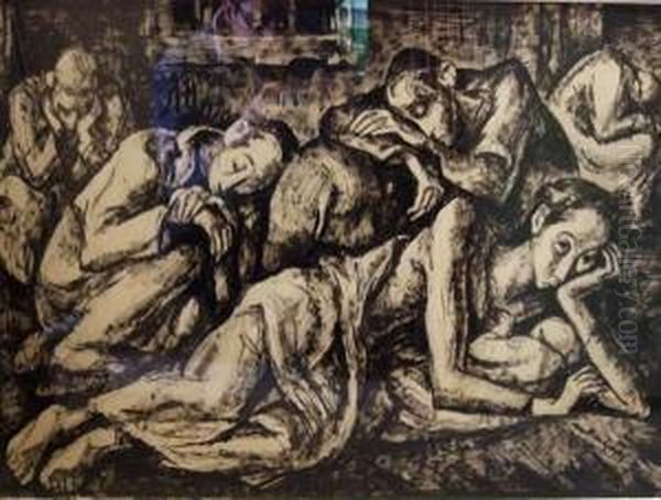 Hommage Aux Combattants Martyrs Du Ghetto De Varsovie Oil Painting by Maurice Mendjisky