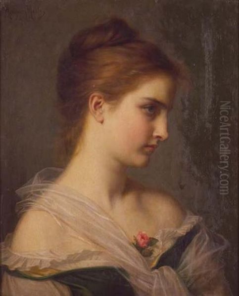 French, - Portrait Of A Youngwoman Oil Painting by Hugues Merle