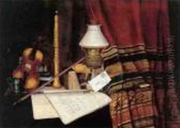 Still Life With Musical Instruments Oil Painting by Charles Alfred Meurer