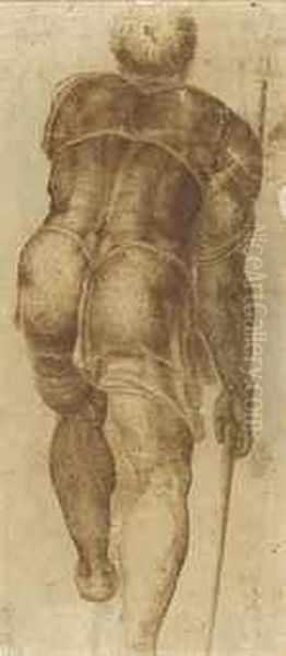A Soldier With A Spear, Seen From Behind Oil Painting by Michelangelo