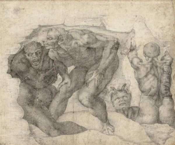 Figures From The Last Judgement, After Michelangelo Oil Painting by Michelangelo Buonarroti