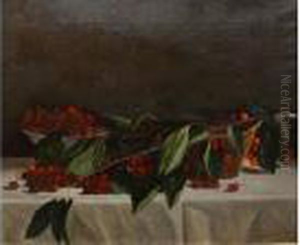 Natura
Morta Con Cesto Di Ciliege Oil Painting by Guglielmo Micheli