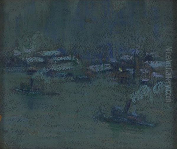 New York Harbor Oil Painting by Kenneth Hayes Miller