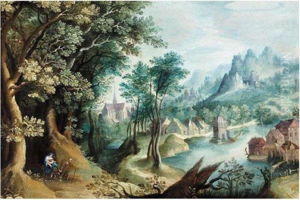 Landscape With The Flight Into Egypt Oil Painting by Anton Mirou