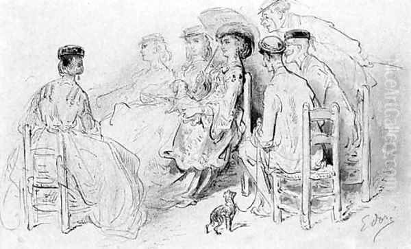 An elegant company seated in a park, from the series depicting London society Oil Painting by Gustave Dore