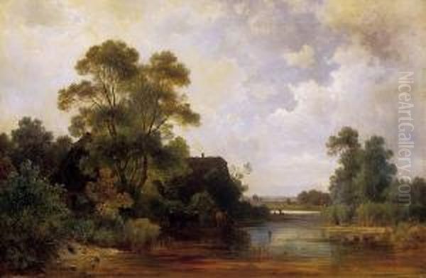 Idyllic View Oil Painting by Jozsef Molnar