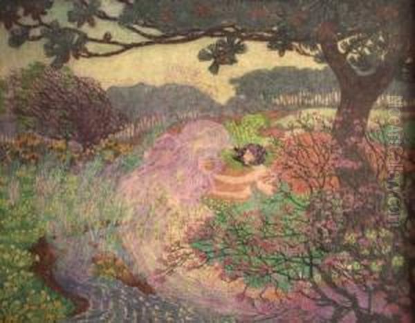 Mystical Landscape With Fairy Oil Painting by Robert James Enraght Moony
