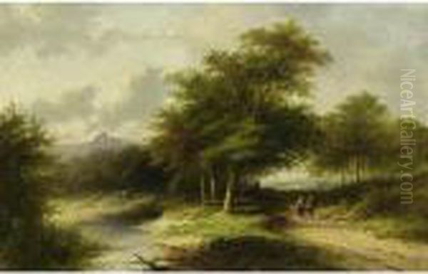 Travellers In A Summer Landscape Oil Painting by Jan Evert Morel