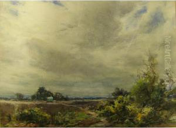 Gypsy Caravan On Heathland,watercolour Oil Painting by Thomas William Morley
