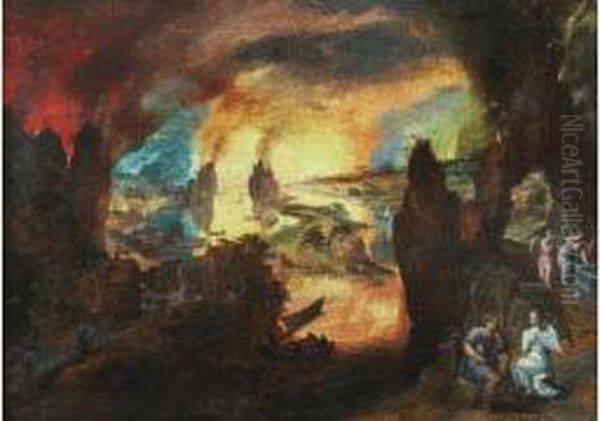 L'incendie De Sodome Oil Painting by Gillis Mostaert
