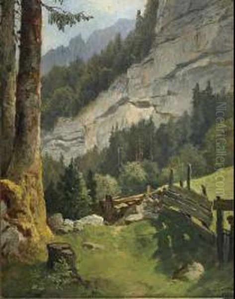 Im Echernthal Bein Hallstatt Oil Painting by Leopold Munsch