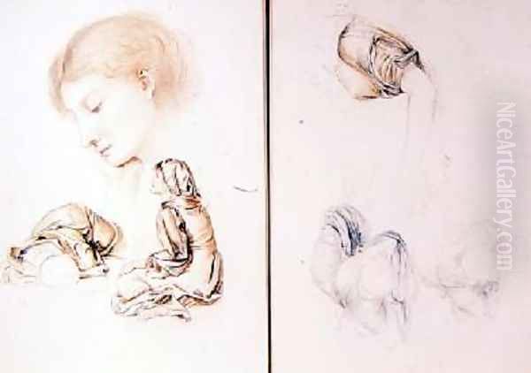 Six studies of female models two pages from one of the artists sketchbooks Oil Painting by Evelyn Pickering De Morgan