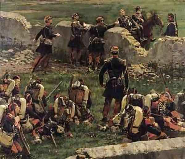Fragment of the Panorama of the battle of Rezonville Oil Painting by Jean Baptiste Edouard Detaille