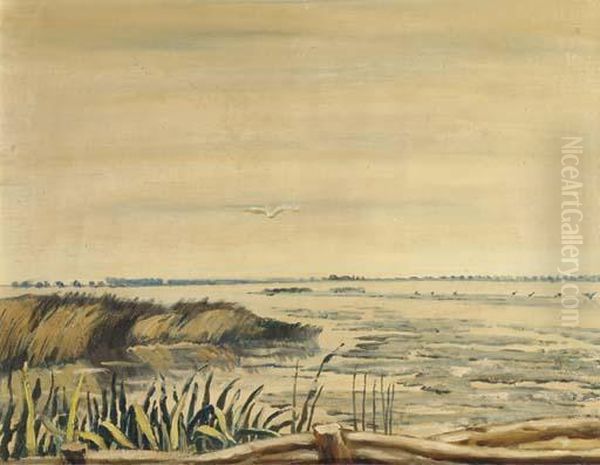 A Quiet Lake Oil Painting by Dirk Nijland