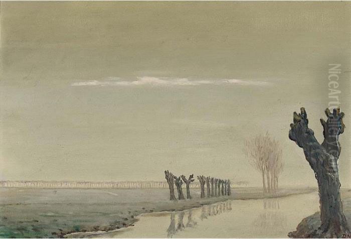 Polderlandschap Met Wilgen Oil Painting by Dirk Nijland
