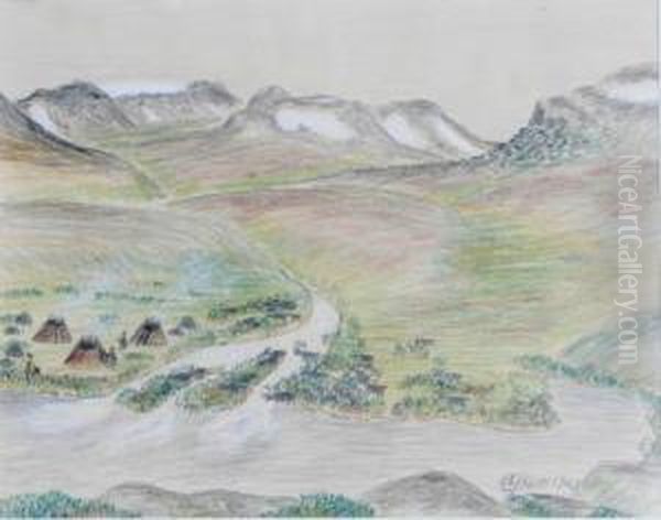 Pa Vidda - Renlager Oil Painting by Nils Nilsson Skum