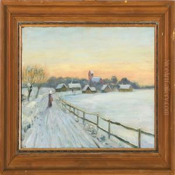 Winterlandscape With A Village In The Background Oil Painting by Thorvald Simeon Niss
