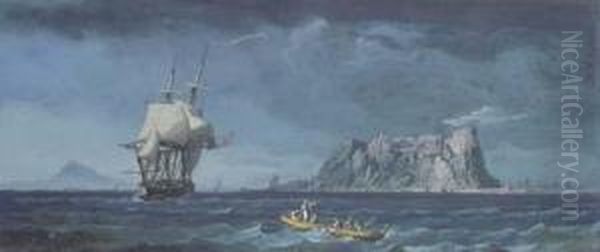 Shipping Of The Coast Of Gibraltar Oil Painting by Noel, Alexandre Jean