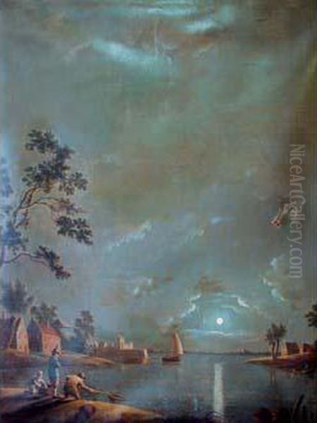  Pecheurs A L'epuisette  Oil Painting by Noel, Alexandre Jean