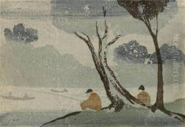 Mist, The Anglers Oil Painting by Bror Julius Olsson Nordfeldt