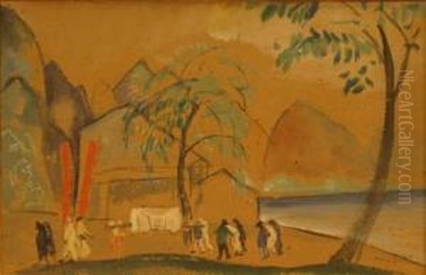 Japanese Scene Oil Painting by Bror Julius Olsson Nordfeldt