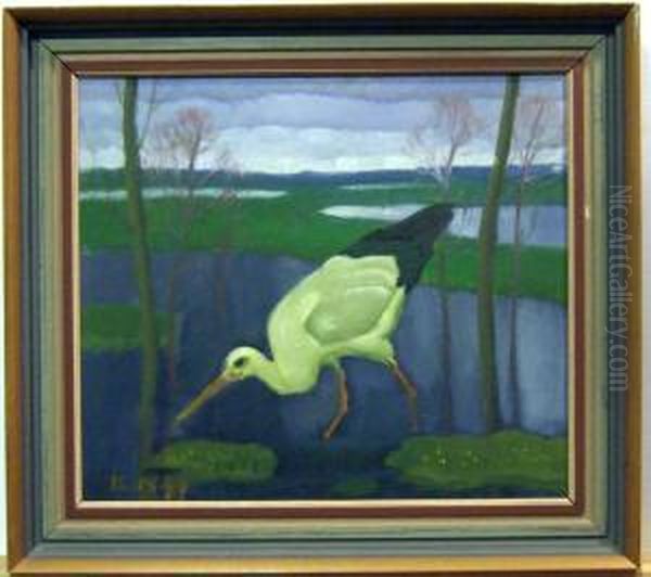 Stork. Oil Painting by Ernst Norlind