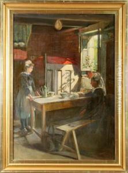 Koksinteriormed Tva Kvinnor Oil Painting by Eric Norselius