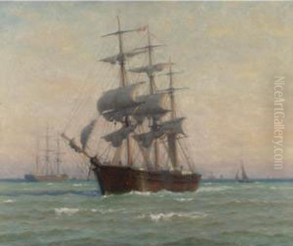 Ship At Sea Oil Painting by William Edward Norton
