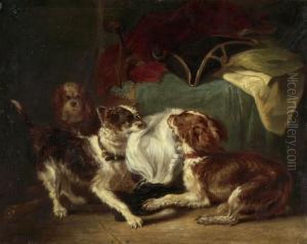 Mit Einem Federbusch Spielende Hunde Oil Painting by Emmanuel Noterman