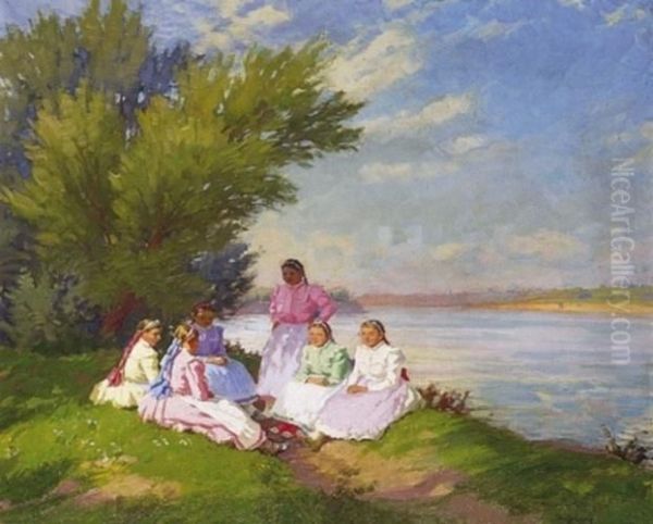 Chat By The River Oil Painting by sandor Nyilasy