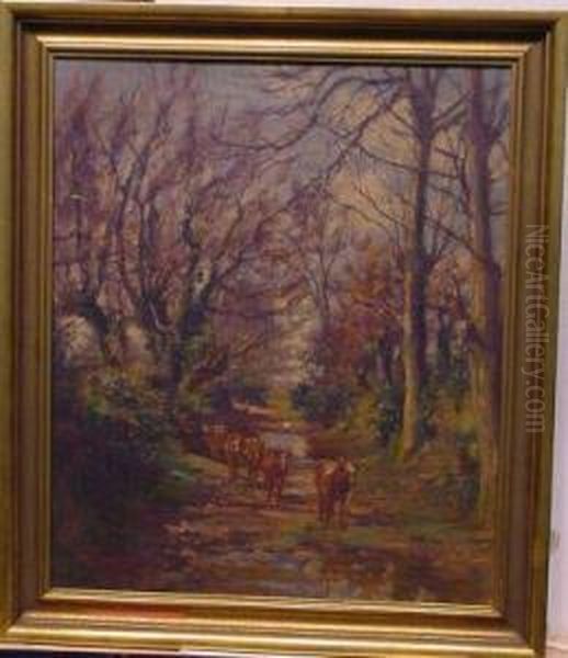 Cattle In A Streambed Oil Painting by Aloysius C. O'Kelly