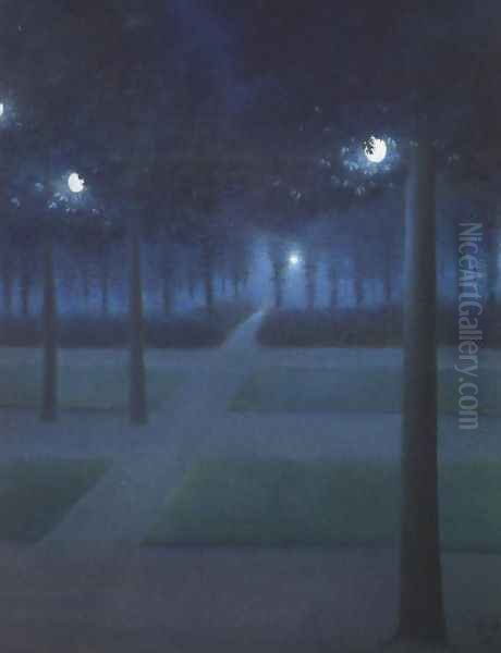 Nocturne at the Royal Park, Brussels Oil Painting by William Degouve de Nuncques