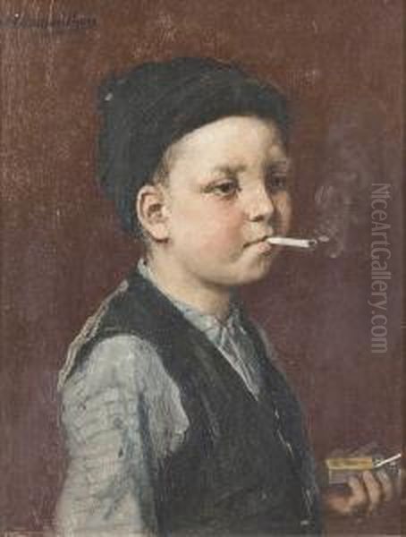 Portrat Eines Rauchenden Knabens. Oil Painting by Hugo Oehmichen