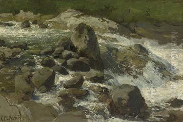 Felsiger Gebirgsbach Oil Painting by Carl August H. Oesterley