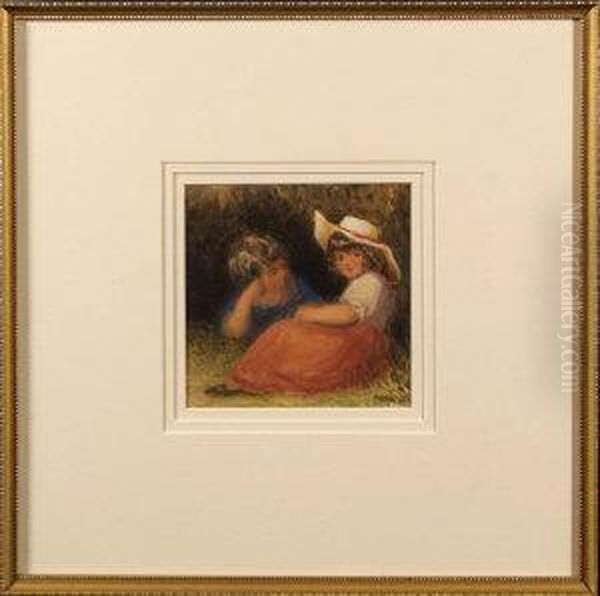 Two Children Resting In A Garden. Oil Painting by Louisa Anne, Marchioness of Waterford