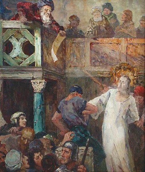 Chrystus Przed Sanhedrynem Oil Painting by Edward Okun