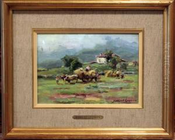 Carro Tirado Porbueyes Oil Painting by Jose Olivet Legares